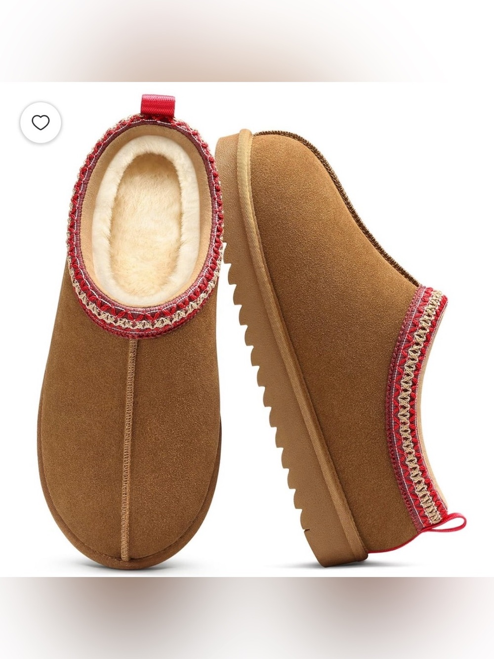 NIB Cozy Slip-On Suede Clogs in Tan with Red Trim
